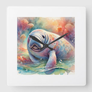 Sea Cow Manatee 131024AREF116 - Watercolor Square Wall Clock