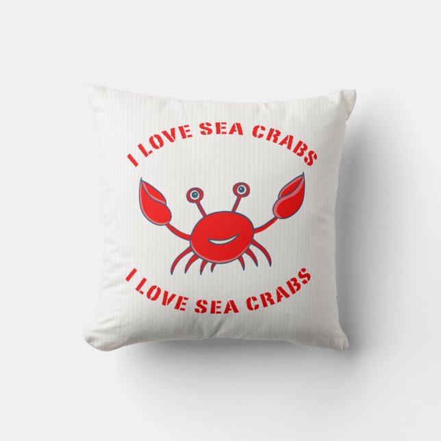 Sea-Crab In Red On White Stripes Cushion (Front)