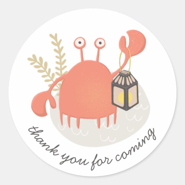 Sea crab. Nautical kids birthday party thank you  Classic Round Sticker (Front)