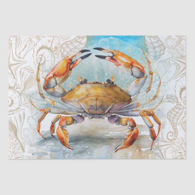 Sea Crab Shell Watercolor Tissue Paper (Front)