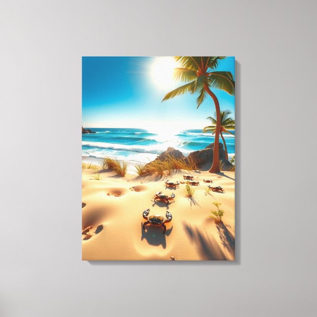 Sea  Crabs on Tropical Beach – Serene Ocea Canvas Print (Front)