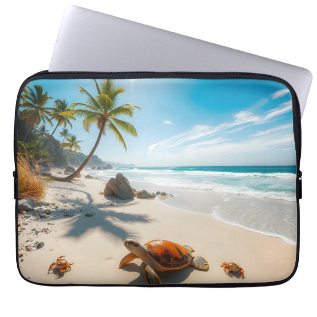 Sea  Crabs on Tropical Beach – Serene Ocea Laptop Sleeve (Front)