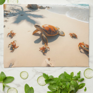 Sea  Crabs on Tropical Beach – Serene Ocea Tea Towel