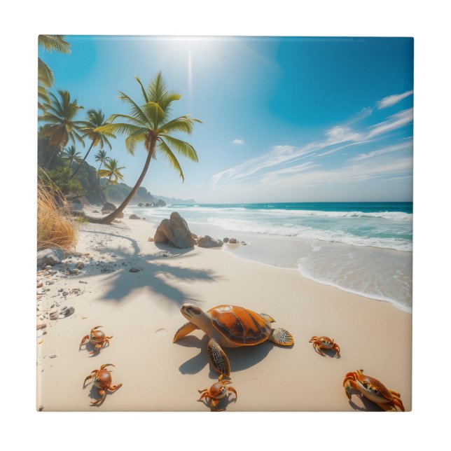 Sea  Crabs on Tropical Beach – Serene Ocea Tile (Front)