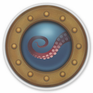 Sea Creature in Antique Brass Ship Porthole