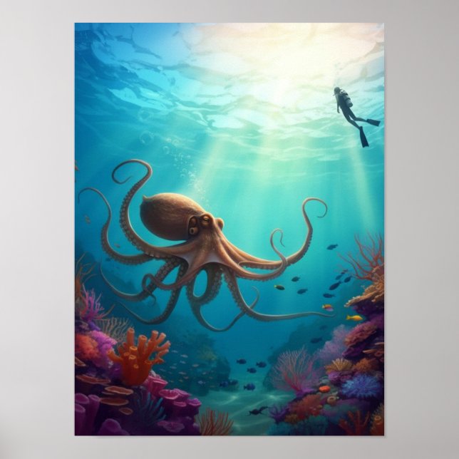 Sea creature spots a diver poster (Front)