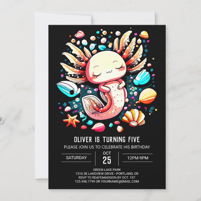 Sea Creatures Axolotl Whimsical Birthday Invitation (Front)