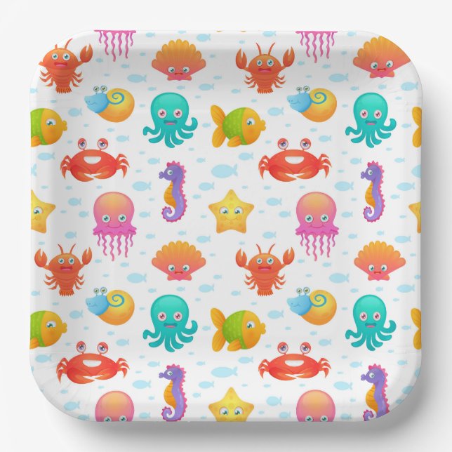 Sea Creatures Birthday Baby Shower Paper Plate (Front)