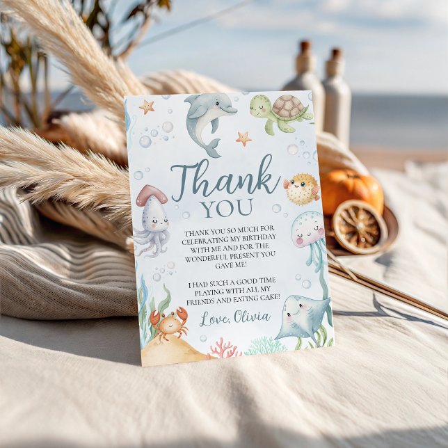 Sea Creatures Birthday Thank You Card (Creator Uploaded)