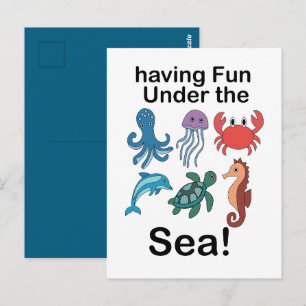 Sea Creatures Having Fun Under The Sea Birthday Postcard