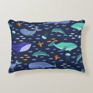 Sea creatures: whales, jellyfish pattern. decorative cushion