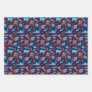 Sea Creatures Wrapping Paper Sheet