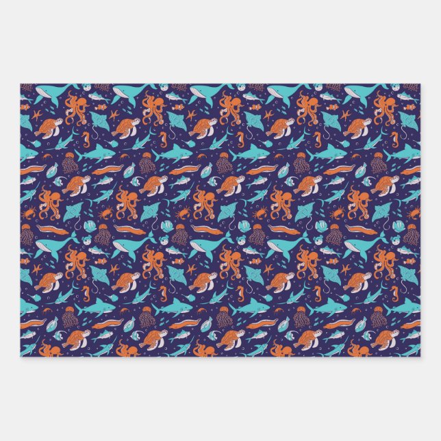 Sea Creatures Wrapping Paper Sheet (Front)