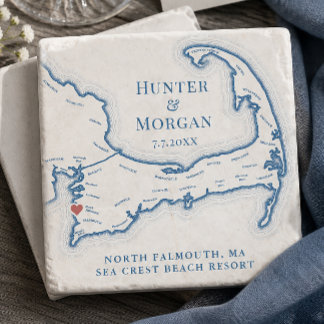 Sea Crest Beach Resort Wedding Favour Cape Cod Map Stone Coaster