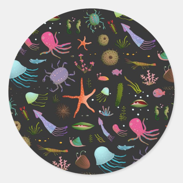 Sea Critters Pattern Classic Round Sticker (Front)