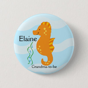 SEA CRITTERS SEAHORSE NAME TAG Personalised Button