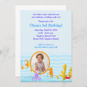 SEA CRITTERS Under the Sea *PHOTO* Birthday 5x7 Invitation