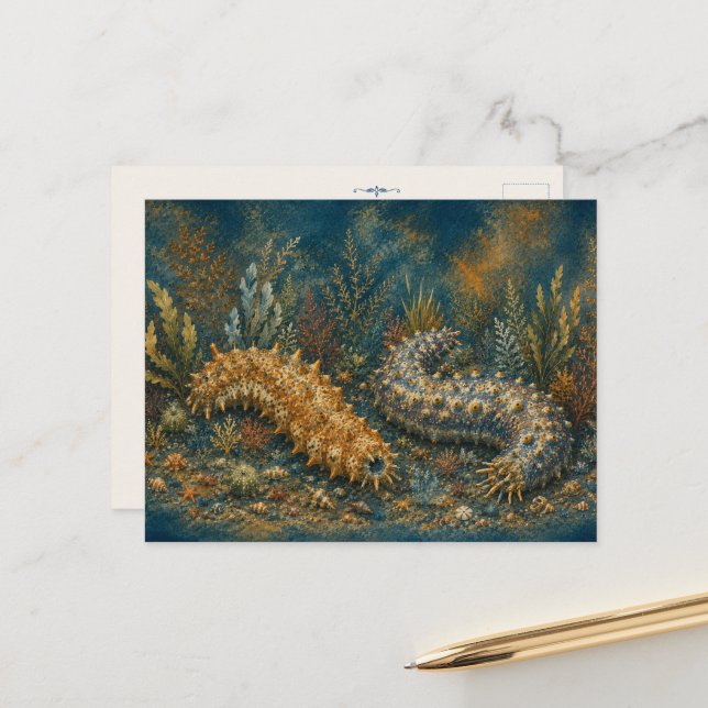 Sea Cucumber Watercolour Ocean Post Card (Front/Back In Situ)