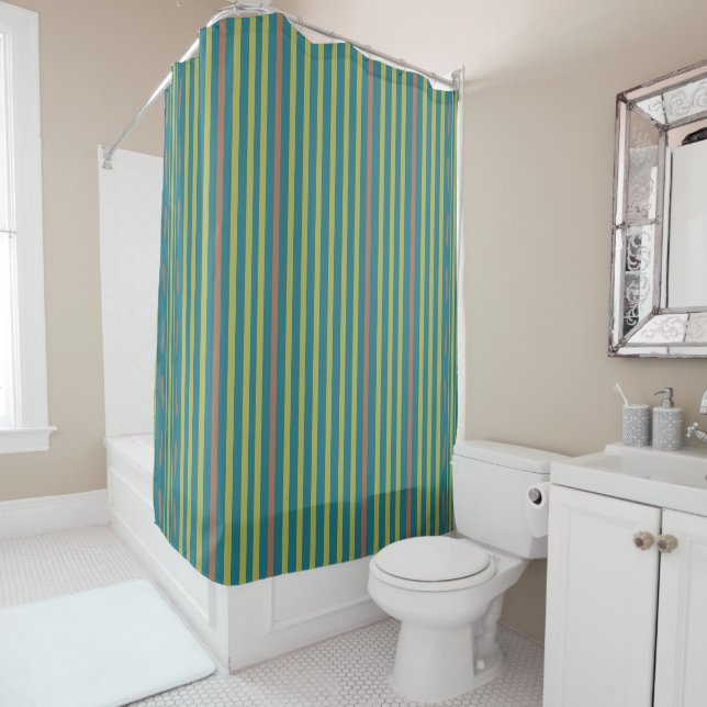 Sea Desert and Clay Stripes Shower Curtain (In Situ)