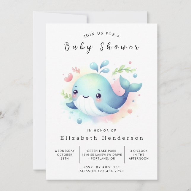 Sea Digital Whale Baby Shower  Invitation (Front)