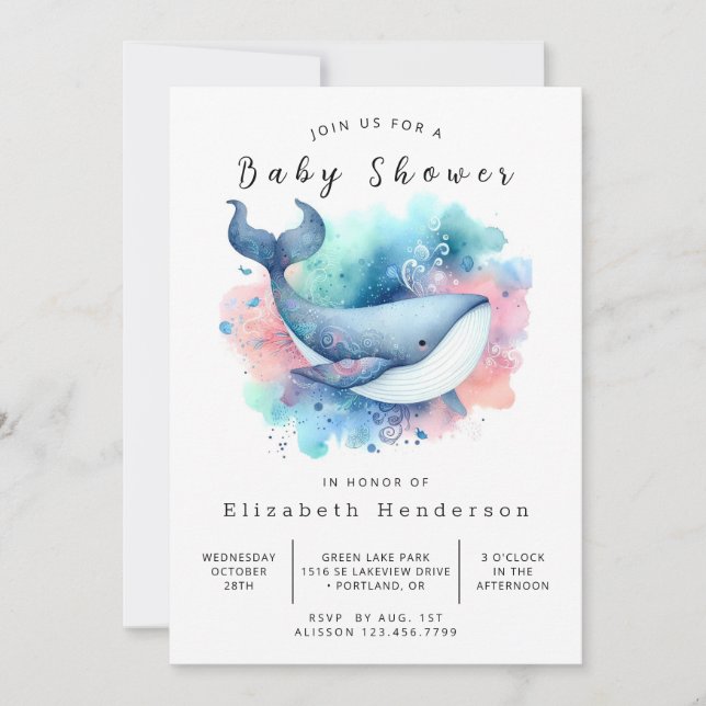Sea Digital Whale Baby Shower Invitation (Front)