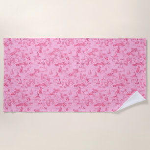 Sea Dog Toile Pink Beach Towel