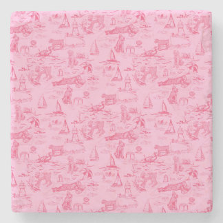 Sea Dog Toile Pink Stone Coaster