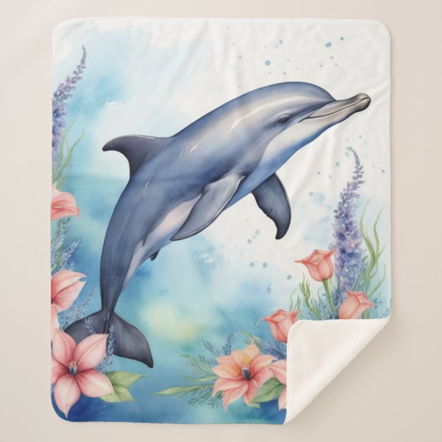 Sea Dolphin Sherpa Blanket (Front)