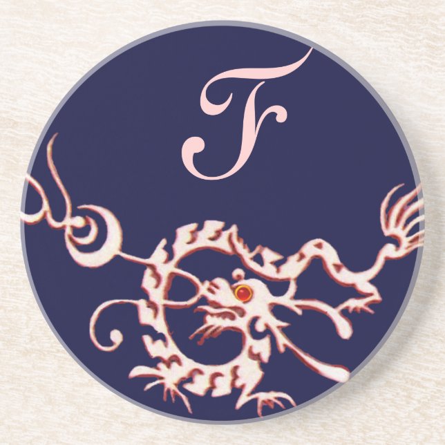 SEA DRAGON 2 MONOGRAM pink blue Coaster (Front)