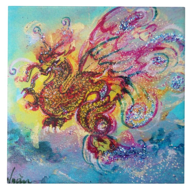 SEA DRAGON Aqua Blue Fantasy Tile (Front)