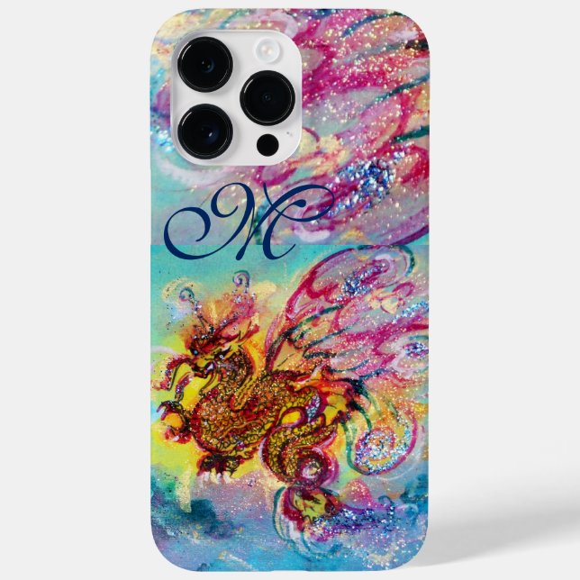 SEA DRAGON IN GOLD BLUE SPARKLES MONOGRAM Case-Mate iPhone CASE (Back)
