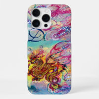 SEA DRAGON IN GOLD BLUE SPARKLES MONOGRAM