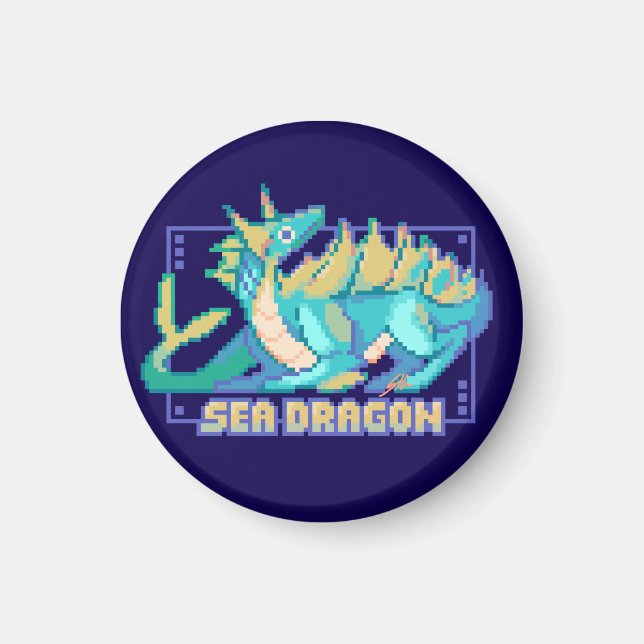 Sea dragon, pixel art magnet (Front)