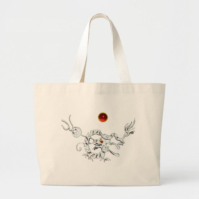 SEA DRAGON RUBY, black and white red Large Tote Bag (Front)