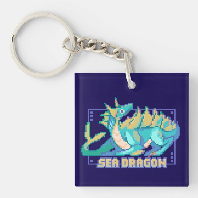 Sea dragon, sea dragon pixel art key ring (Front)