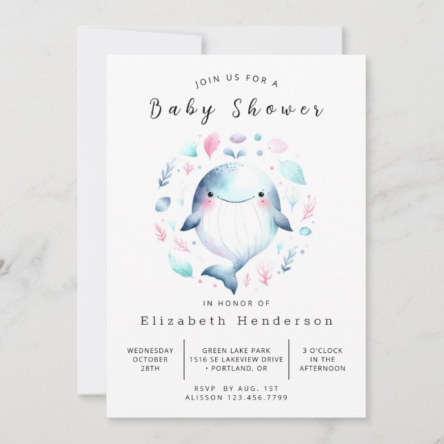 Sea Editable Whale Baby Shower Invitation (Front)