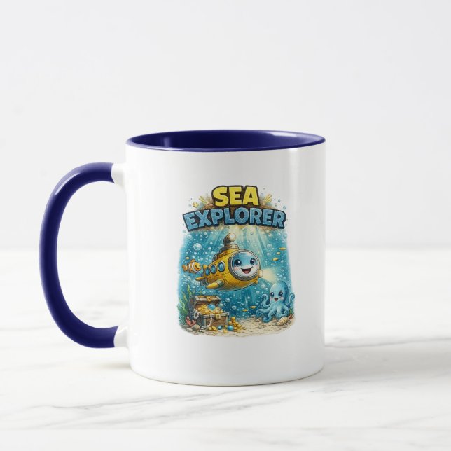 Sea Explorer Cute Submarine Coffee Mug (Left)