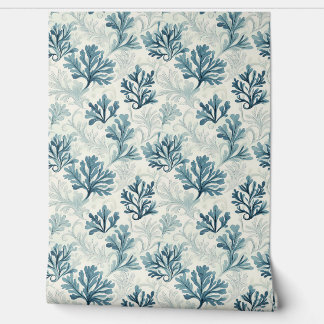 Sea Fern Whispers Petite – Teal, White, Blue Wallpaper