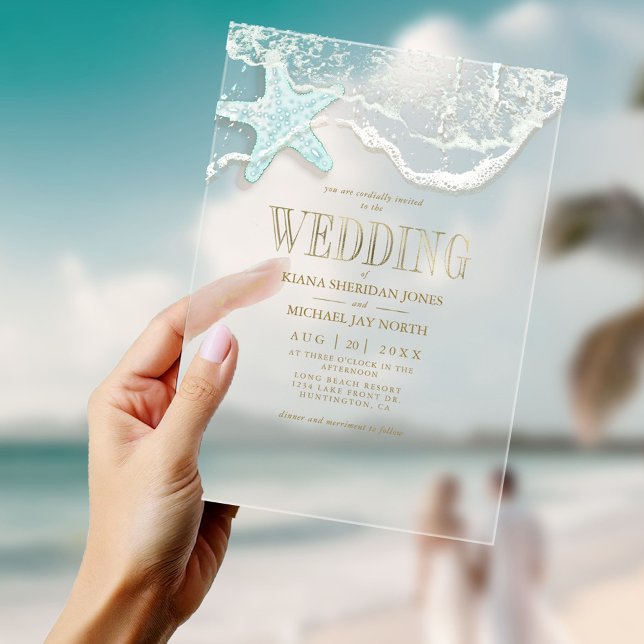 Sea Foam Beach Wedding ID837 Acrylic Invitations (Creator Uploaded)