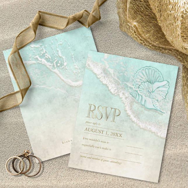 Sea Foam Beach Wedding ID837 RSVP Card (Creator Uploaded)