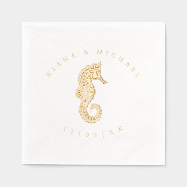Sea Foam Beach Wedding Seahorse ID837 Foil Napkins (Front)