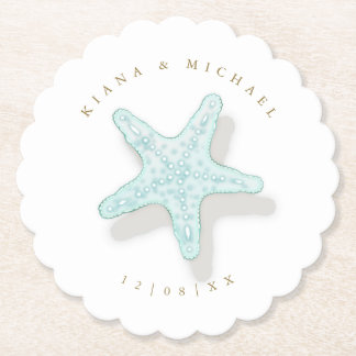 Sea Foam Beach Wedding Starfish ID837 Paper Coaster