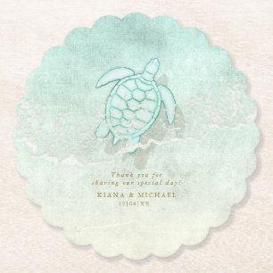 Sea Foam Beach Wedding Turtle ID837 Paper Coaster