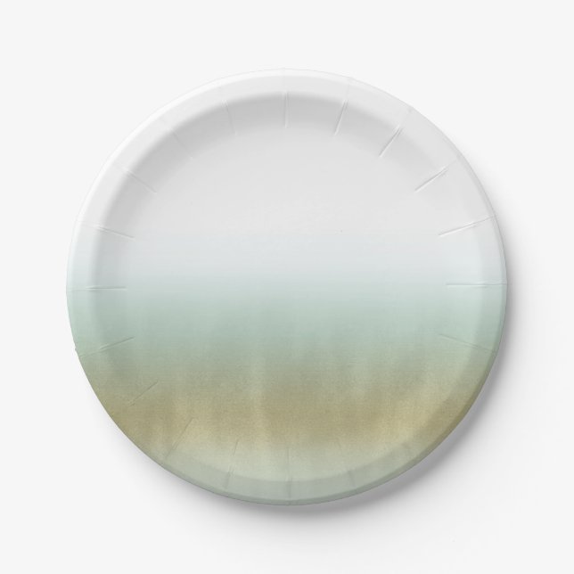Sea Foam Gold White Elegant Beach Modern Wedding Paper Plate (Front)