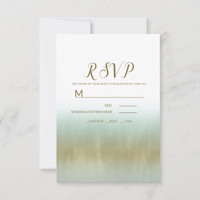 Sea Foam Gold White Elegant Beach Wedding RSVP Card (Front)