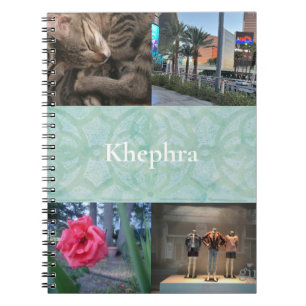 Sea Foam Green Batik Collage and Name Notebook