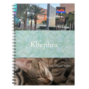 Sea Foam Green Batik Name and Photo Collage Notebook