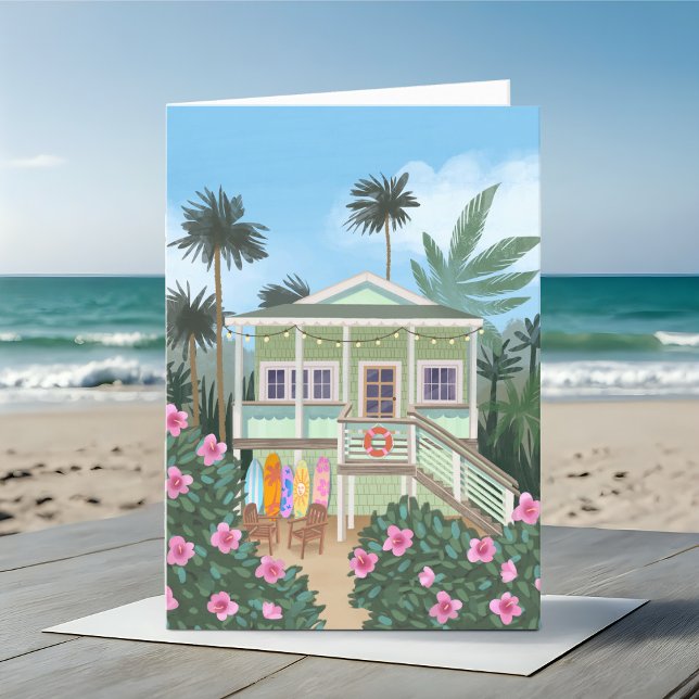 Sea Foam Green Beach House Blank  Card (Creator Uploaded)