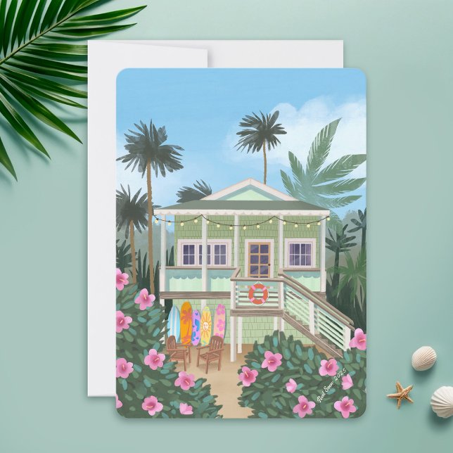 Sea Foam Green Beach House Blank Invitation (Creator Uploaded)