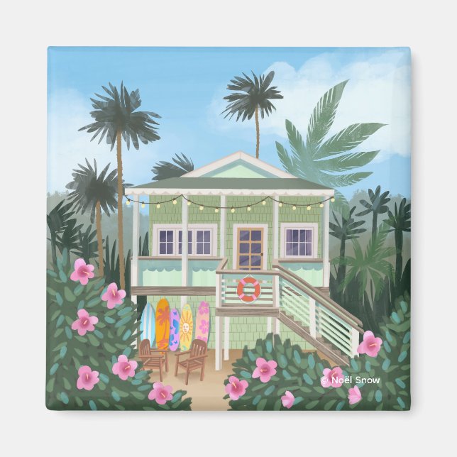 Sea Foam Green Beach House Magnet (Front)